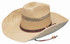 A straw cowboy hat featuring a wide brim and decorative band, in natural tan colour. Includes a chin strap.