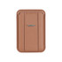 A brown PU magnetic card holder featuring a phone stand, designed with a sleek and minimalistic look.
