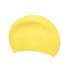 A yellow silicone swimming cap with a textured surface, featuring a logo.