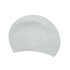 A white silicone swimming cap with a textured surface and a circular logo in the centre.