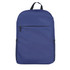 A navy blue backpack with a front zip pocket and side mesh pockets, featuring a logo on the front.