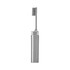 A foldable toothbrush in silver, featuring a sleek design and a built-in cover for convenience.