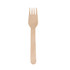 A wooden fork with a smooth finish and light natural colour, part of a disposable cutlery set.