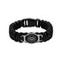 A braided paracord bracelet in black, featuring a themed pendant with a logo and decorative accents.