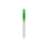 A green and white crystal glass nail file with a pointed tip, featuring a gradient design. It has a logo on the handle.