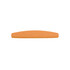 A half moon-shaped nail file with an orange surface and a layered design. The product features a logo on one side.