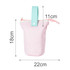 A foldable pencil case in pink with a mint green handle, featuring dimensions of 22cm x 18cm x 11cm.