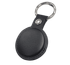 A black tracking tag with a leather-like case and metal keyring attachment.