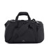 A black travel duffel bag with multiple compartments, carrying handles, and a detachable shoulder strap. It features a logo.