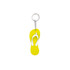 A yellow EVA floating keychain shaped like a thong sandal, featuring a white thong strap and metal keyring.