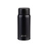 A drink bottle in matte black with a cylindrical design and a screw-on lid, featuring a logo.