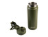 A drink bottle in olive green with a vacuum design and a quick-release cap. It features a logo on the body.