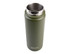 A drink bottle in olive green with a stainless steel inner lining and a logo on the front.