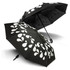 A colour changing compact umbrella in black with white droplet patterns, featuring two opened canopies.