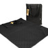 A black picnic blanket folded with a matching carrying bag. The blanket features a quilted pattern.