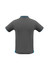 A men's polo shirt in grey with blue accents, featuring short sleeves and a collar. The back view is displayed.