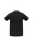 A black short sleeve polo shirt featuring a contrasting collar and sleeve trim, with a logo present.