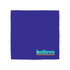 A purple cloth with a scalloped edge featuring a vibrant logo in blue and yellow on the bottom right corner.