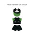 A plush doll racing suit set in black and green, including a cap, polo shirt, and shorts. Features a logo.
