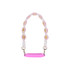 A drink bottle strap featuring a woven floral design in pink, yellow, and white, with a pink silicone base and metal clips.