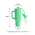 A mint green lip balm holder keychain with a handle and a secure closure, measuring 8 cm in height and 2.7 cm in width.