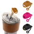 A drink bottle with a silicone cowboy hat straw cover in brown, pink, and black, featuring a logo.