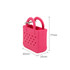 A pink Mini EVA holes bag keychain with two handles and a silver keyring, measuring 77mm by 60mm by 25mm.