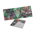 A yoga towel measuring 172 x 61cm in green with geometric patterns and a logo, featuring a yoga pose design.