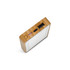 A bamboo power bank with a sleek design, featuring USB ports and LED indicators.