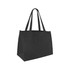A medium black non-woven tote bag with two sturdy handles and a spacious design. It features a logo.
