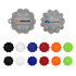 A promotional Popper Ball in various colours, featuring logos on two sides, with a textured surface.