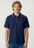 A navy short sleeve polo shirt with contrasting white trim and a collar, displayed on a male model.