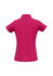 A ladies polo shirt in a vibrant magenta colour, featuring a classic collar and short sleeves. It has a logo.
