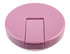 A round, pink insulated food flask with a quick-release lid, featuring a smooth surface and a subtle logo.