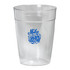 A clear plastic cup with a blue logo, designed as a Tritan Carry Cup for drinkware.
