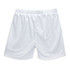 White active shorts featuring an elastic waistband and a plain design, with a logo on the back.