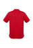 A red men's short sleeve polo shirt featuring a subtle design element and a logo. Back view displayed.