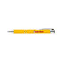 A yellow metal pen with a silver clip and a logo. Ideal for writing and promotional use.
