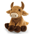 A custom plush toy in the shape of a brown bull, featuring soft fur and cute, child-friendly details.