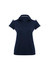 A navy blue women's polo shirt with white accents and a classic collar. It features a logo on the front.