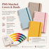 A set of four hardcover notebooks in various colours with matching bands, showcasing a Pantone colour guide.