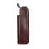 A brown pen pouch with a zip closure, designed to hold pens or pencils, featuring a sleek, smooth finish.