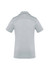 A light grey women's short sleeve polo shirt with a subtle texture and a back view. It features a logo.