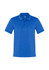 A blue men's polo shirt with a collar and button placket, featuring a logo on the chest.