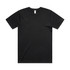 A black t-shirt with a regular fit, featuring a plain design and a tagless collar. It has a logo on the label.