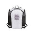 A white running vest hydration pack with black mesh sides and a zippered front compartment. It features a logo.