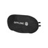 A black eye mask featuring a logo, designed for comfort and light blocking during travel.
