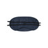 A dark navy eye mask featuring two black elastic straps for securing it in place. It has a smooth fabric texture and a logo.