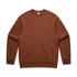 A brown jumper with a classic crew neck design and long sleeves, featuring a logo on the neckline.