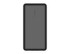 A black power bank with a sleek design, featuring a logo, and a USB cable included.